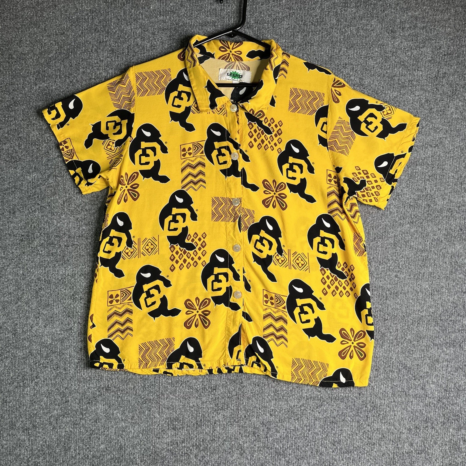 Yellow Patterned Short-Sleeve Button-Down Shirt Cu Buffs/ University Of Colorado